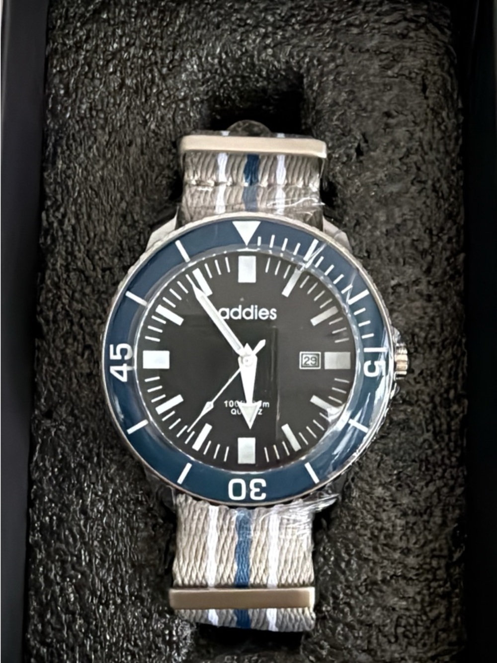 Men's Navy and Gray Stripe NATO Strap Watch